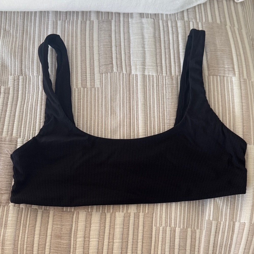 Mikoh Black Ribbed Scoop Bikini Top